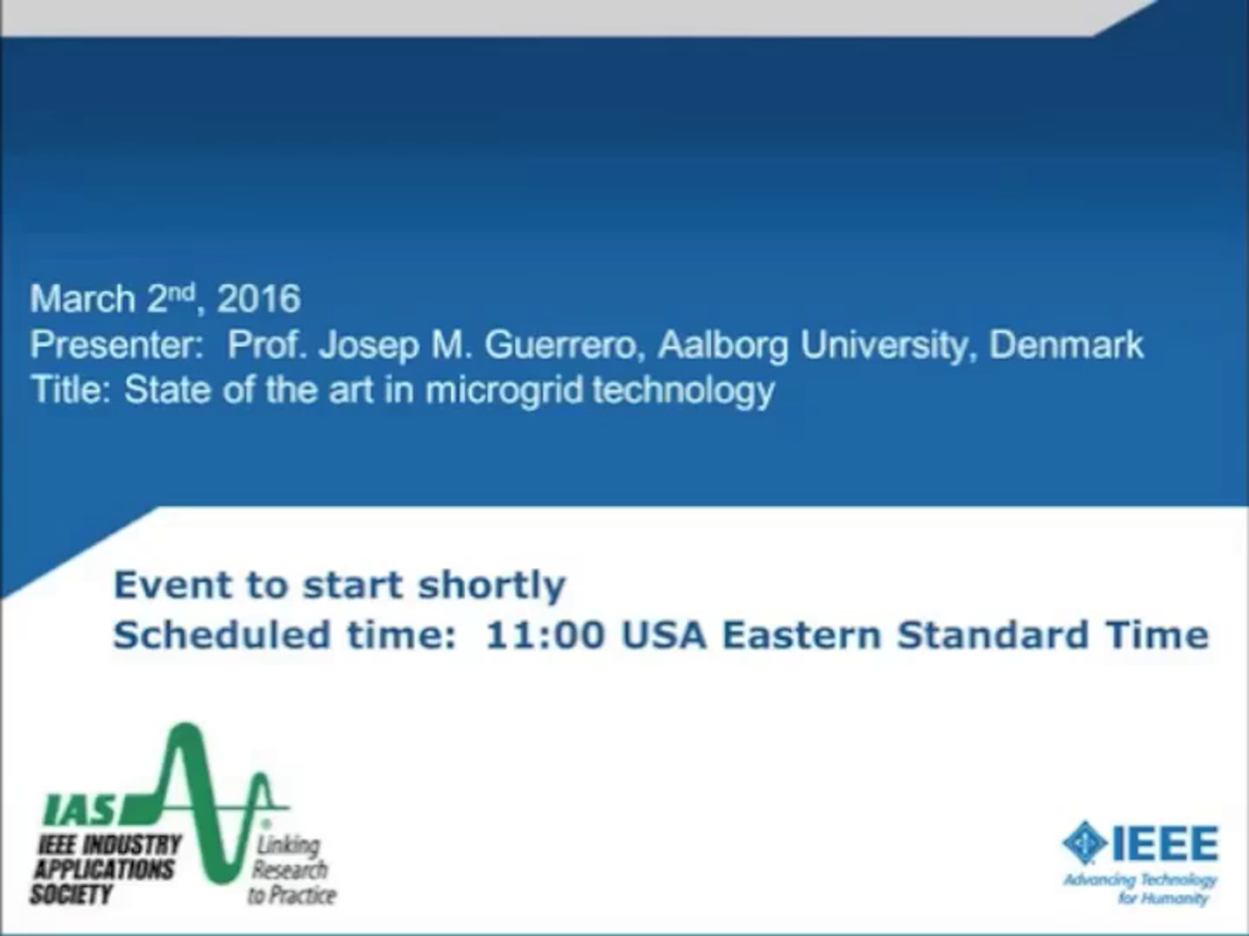 IAS Webinar Series:  State of the Art in Microgrid Technology