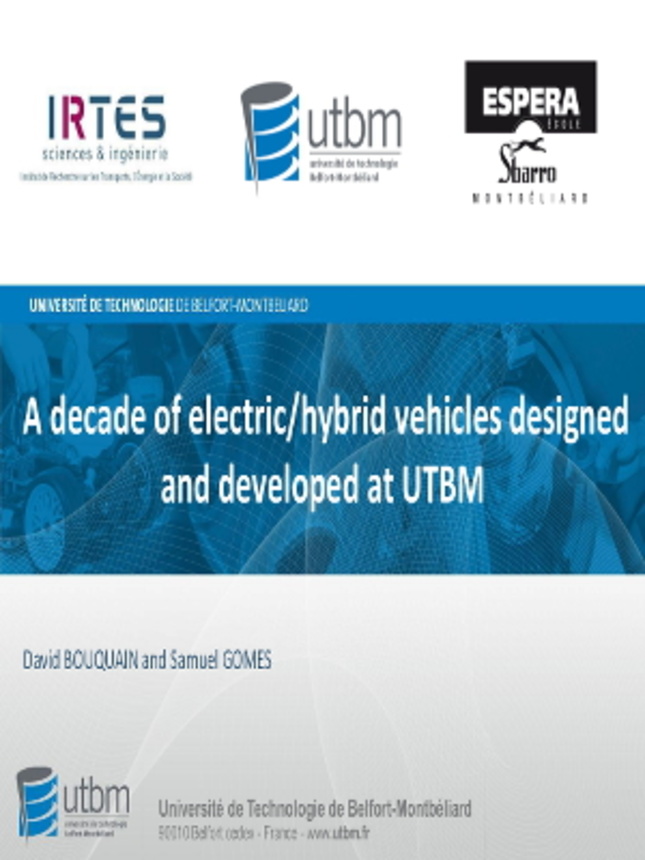 Video - A Decade of Electric/Hybrid Vehicles Design and Development at UTBM