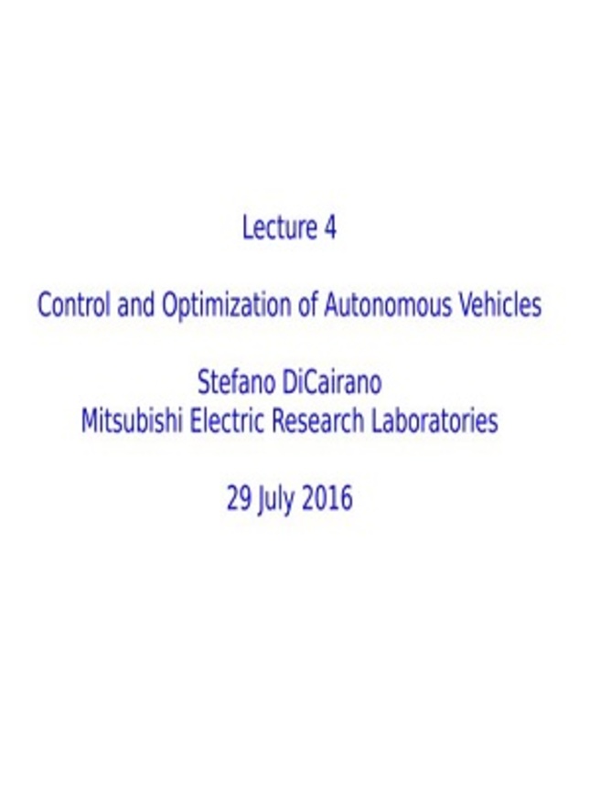 Video - Control and Optimization of Autonomous Vehicles