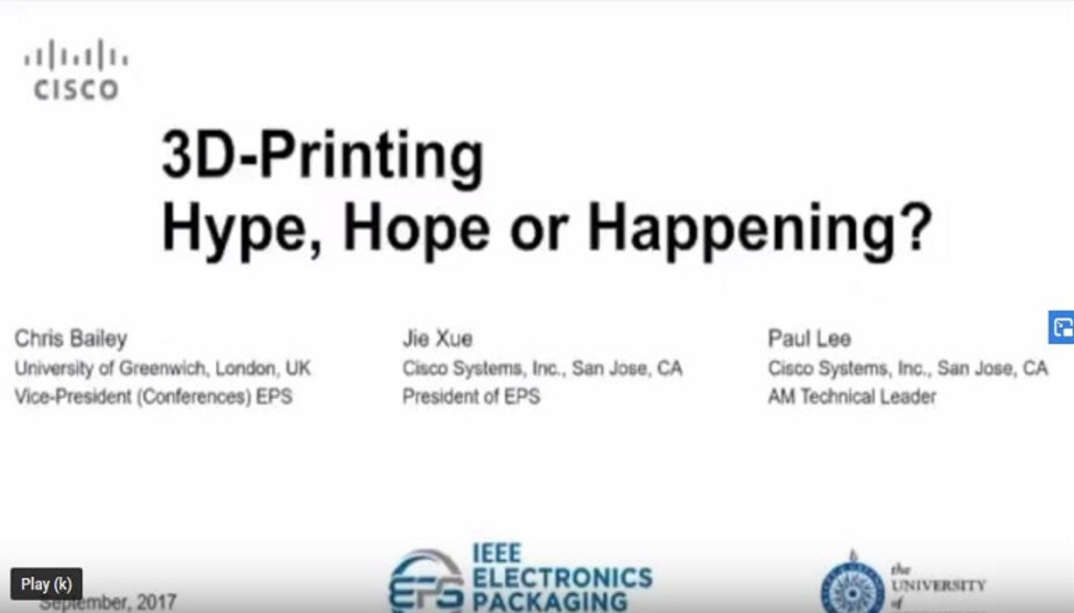 3D Printing: Hype, Hope, or Happening?