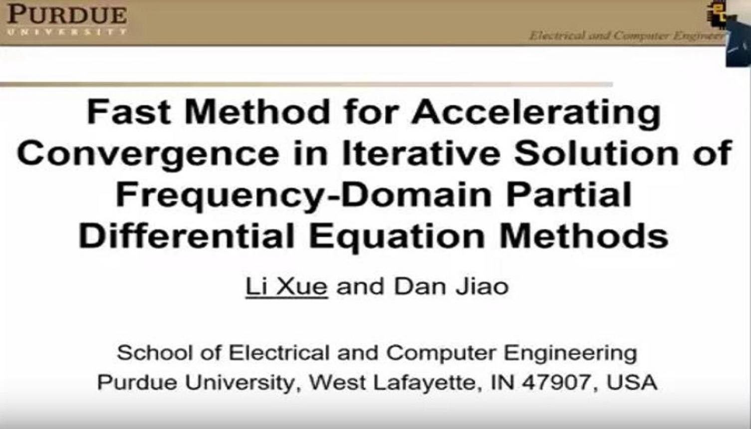 Fast Method for Accelerating Convergence in Iterative Solution of Frequency-Domain Partial Differential Equation Methods Video