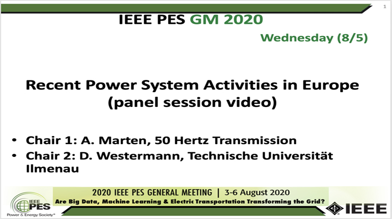 2020 PES GM 8/5 Panel Video: Recent power system activities in Europe