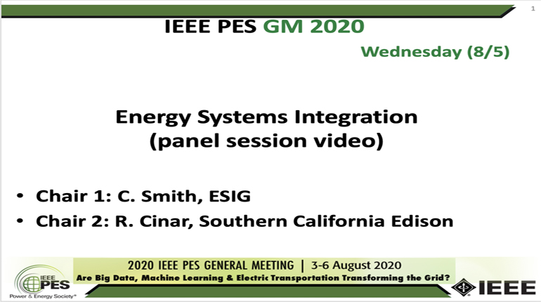 2020 PES GM 8/5 Panel Video: Energy Systems Integration
